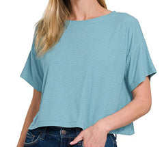 Solid Round Neck Crop Tee