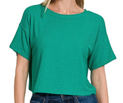 Solid Round Neck Crop Tee