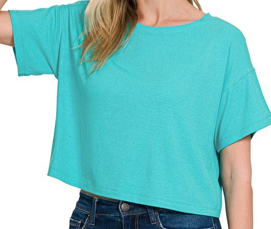 Solid Round Neck Crop Tee