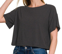 Solid Round Neck Crop Tee