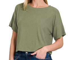 Solid Round Neck Crop Tee