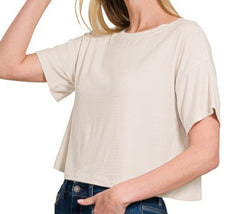 Solid Round Neck Crop Tee