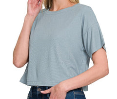 Solid Round Neck Crop Tee