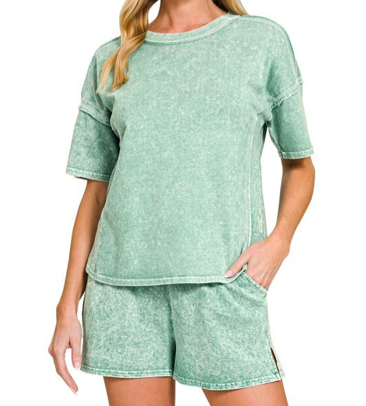 Washed Short Sleeve Tee & Shorts Set