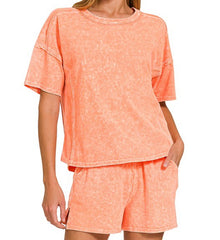 Washed Short Sleeve Tee & Shorts Set