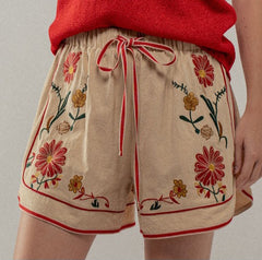 Wildflower Embroidered Linen Shorts