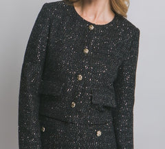 Round Neck Sequin Tweed Jacket