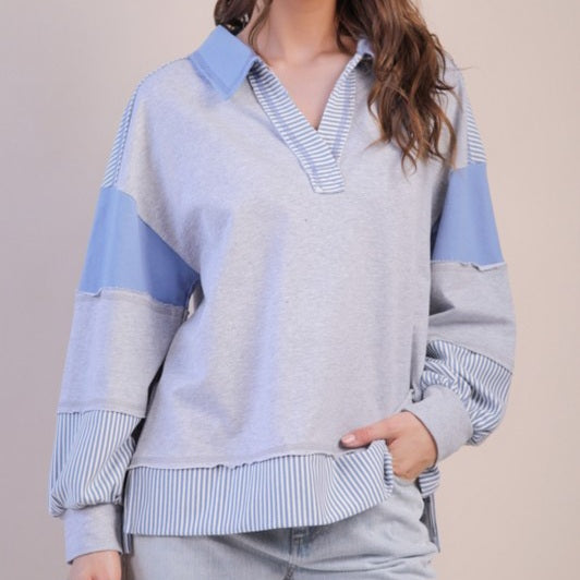 Color Block Solid & Stripe Knit Top