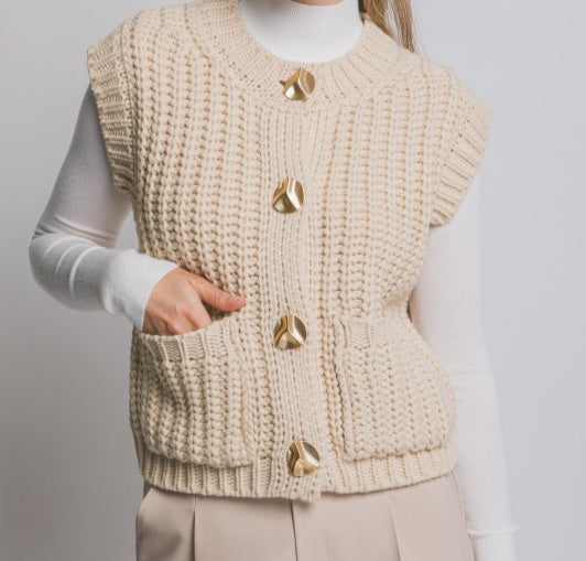 Knit Sweater Vest With Gold Buttons