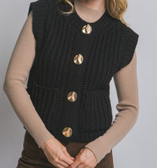 Knit Sweater Vest With Gold Buttons