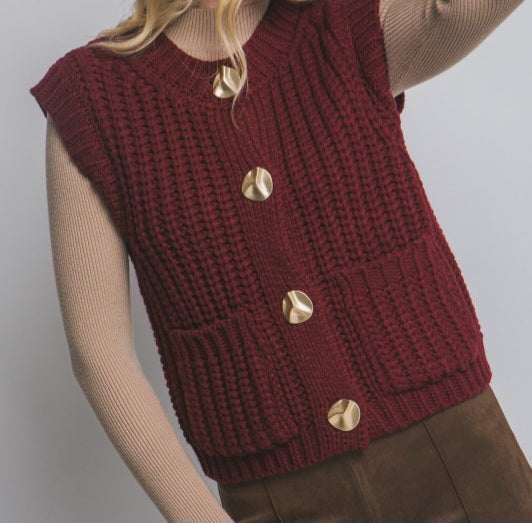Knit Sweater Vest With Gold Buttons
