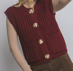 Knit Sweater Vest With Gold Buttons