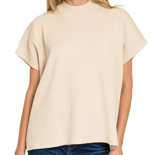 Solid Short Sleeve Boxy Sweater