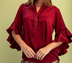 Satin Ruffled Bell Sleeve Top