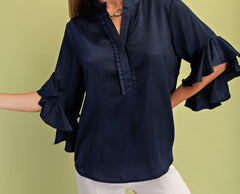 Satin Ruffled Bell Sleeve Top