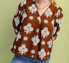Puff Printed V-Neck Top