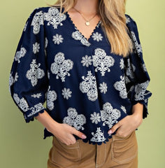 Puff Printed V-Neck Top