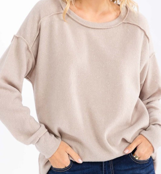 Soft Brushed Metallic Glitter Accents Pullover Top