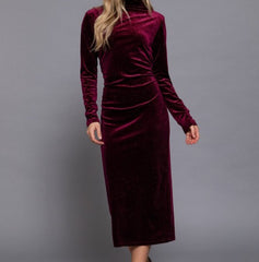 High Neck Shirring Glitter Velvet Long Dress
