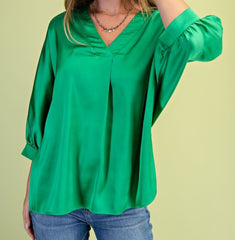 Satin V-Neck Loose Fit Top