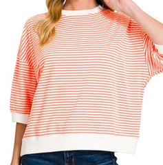 Striped Contrast Trim Banded Bottom Top