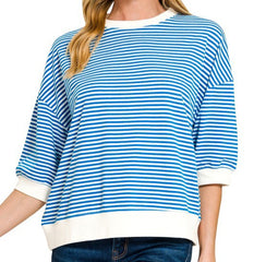 Striped Contrast Trim Banded Bottom Top
