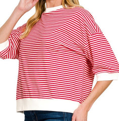 Striped Contrast Trim Banded Bottom Top
