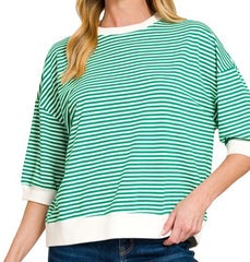 Striped Contrast Trim Banded Bottom Top