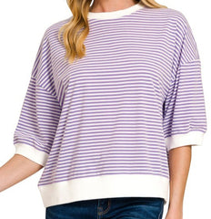 Striped Contrast Trim Banded Bottom Top