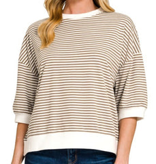 Striped Contrast Trim Banded Bottom Top