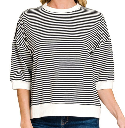 Striped Contrast Trim Banded Bottom Top