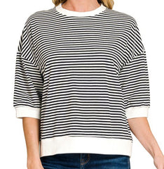 Striped Contrast Trim Banded Bottom Top