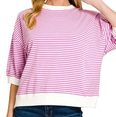 Striped Contrast Trim Banded Bottom Top
