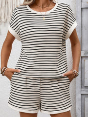 Striped Short Sleeve Top/Shorts Set