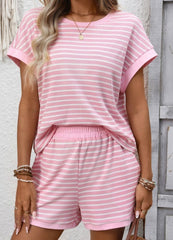 Striped Short Sleeve Top/Shorts Set