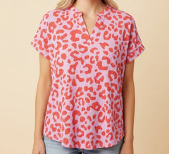 Animal Printed V-Neck Top