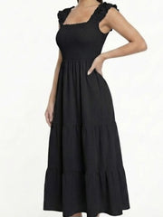 Smocking Tiered Ruffle Sleeve Dress