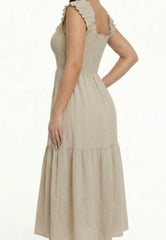 Smocking Tiered Ruffle Sleeve Dress