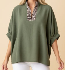 Textured Oversized Short Sleeve Animal Print Top