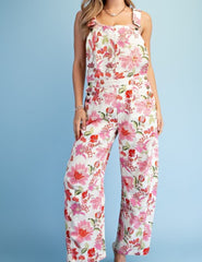 Floral Print Barrel Leg Overalls