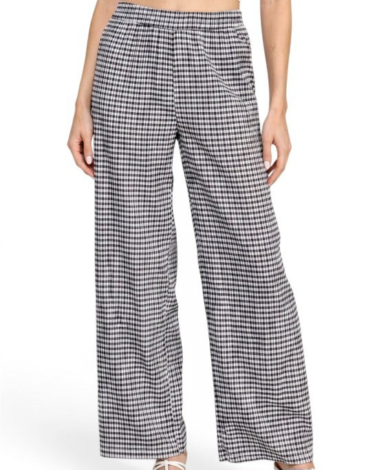 Gingham Pattern Wide Leg Pants