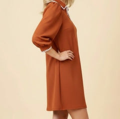 Scallop Trim Puff Sleeve Mini Shift Dress