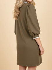 Scallop Trim Puff Sleeve Mini Shift Dress