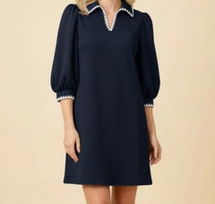 Scallop Trim Puff Sleeve Mini Shift Dress