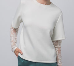 Solid Tee With Lace Sleeves