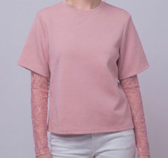 Solid Tee With Lace Sleeves