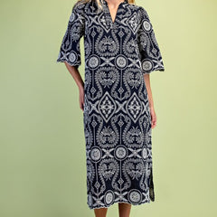 Embroidered Tunic Style Midi Dress