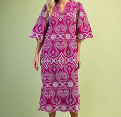 Embroidered Tunic Style Midi Dress