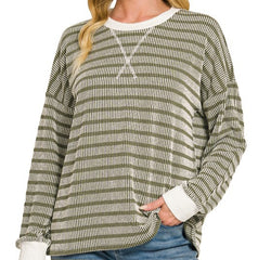 Striped Round Neck Pullover Top