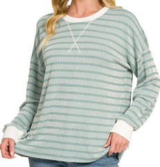 Striped Round Neck Pullover Top